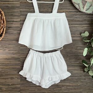 Joie Cotton Crinkle Gauze 2-pc Tank and Shorts SET White Small Summer PJ’s
